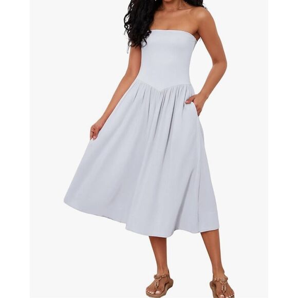 NEW White Cream Strapless Drop-Waist Swing Dress S - Picture 1 of 6
